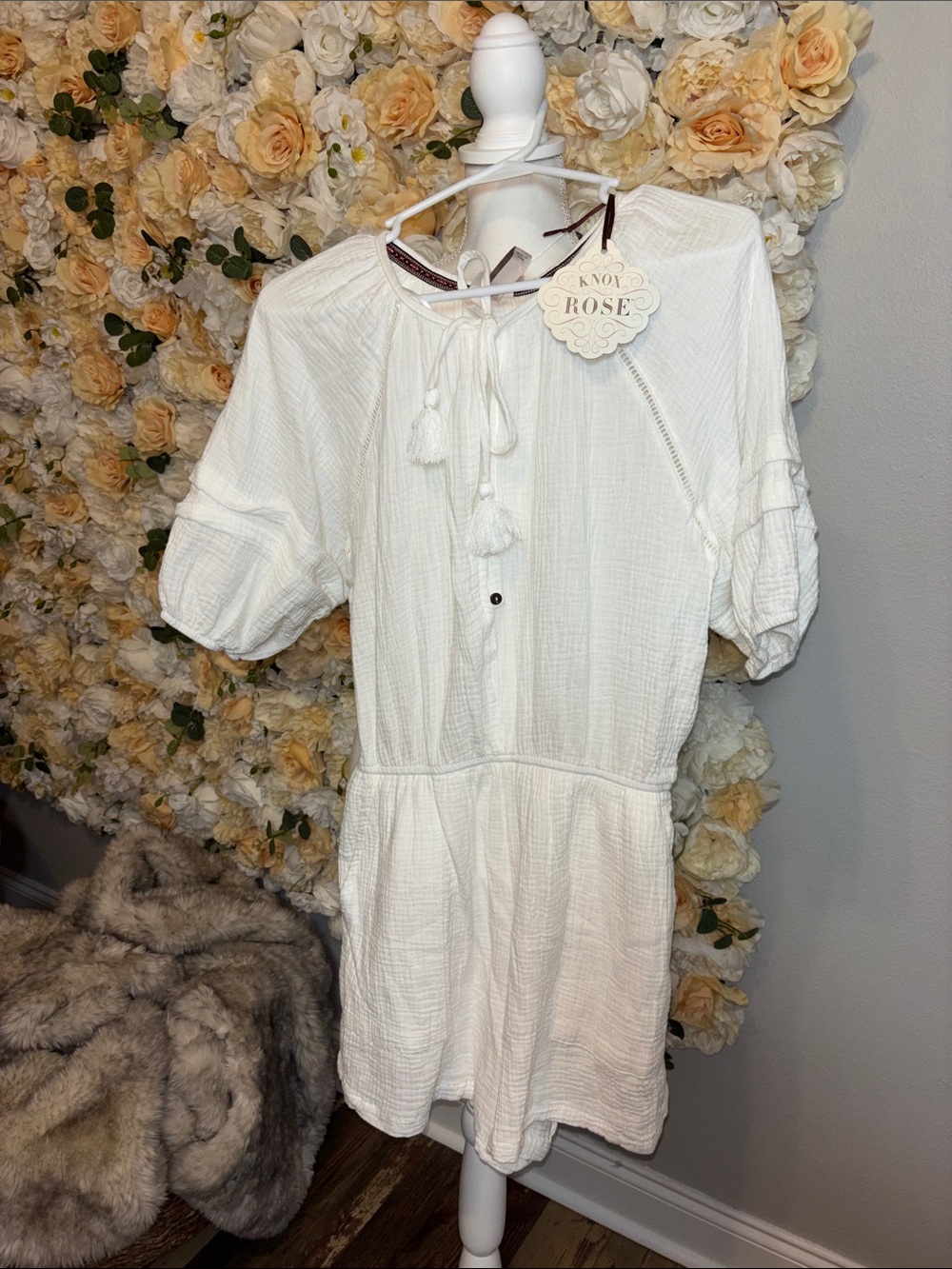 Knox Rose Ivory Tassel Gauze Romper